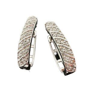 Beautiful 1/4 Carats Diamond Wave Hoop Earrings - Sterling Silver - Natural Diam